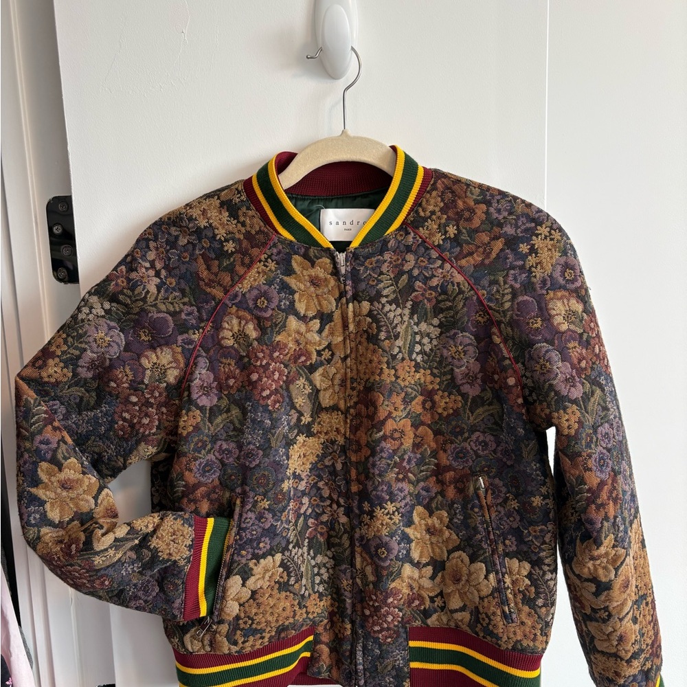 NWOT Sandro Kenzy Floral Jacquard Bomber Jacket - Size 1/US 4/6